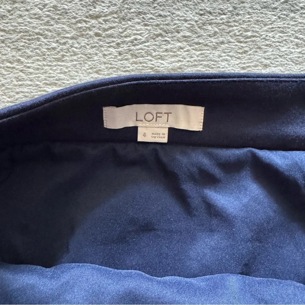 Ann Taylor Loft rich navy faux wrap asymmetrical skirt with faux pocket accent